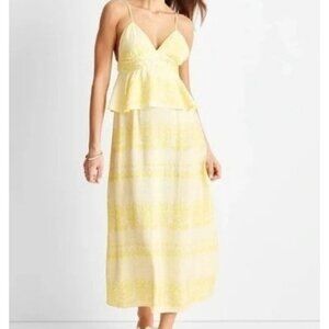 Yellow & White Sleeveless Summer Dress With Floral Pattern, Adjustable Straps.